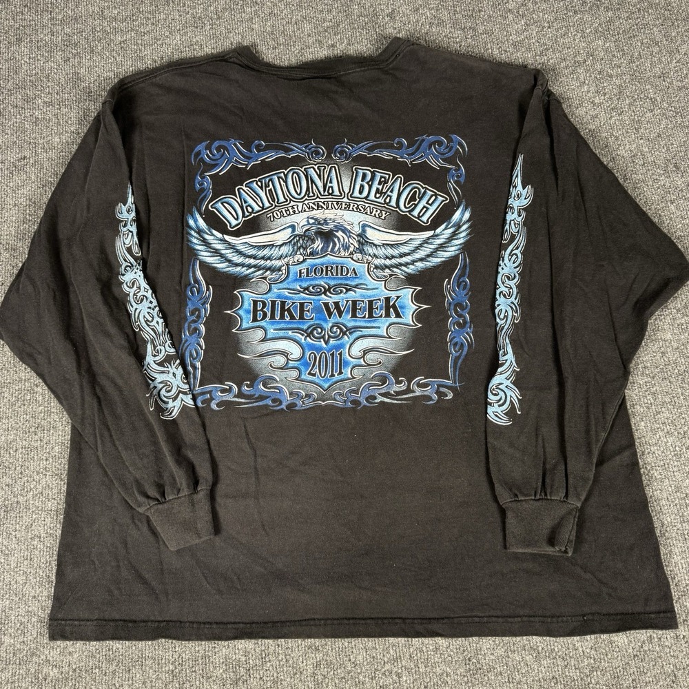 DAYTONA BIKE WEEK T Shirt Long sleeve  Flames‎ FIRE EAGLE biker Size 2XL Y2K